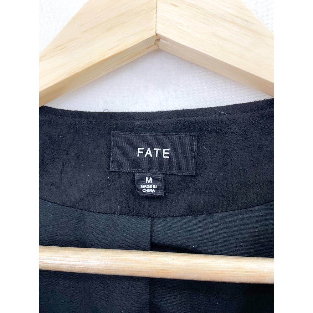 FATE Women's Faux Suede Black Cropped Moto Jacket Medium Biker Grunge Step Hem - Picture 2 of 8